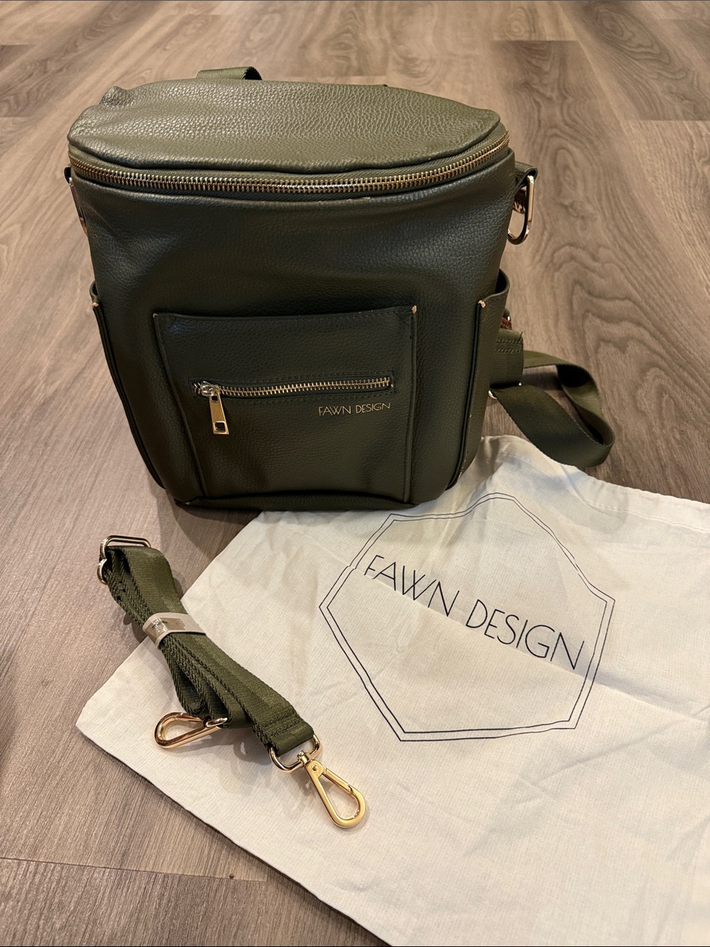 Fawn Design Olive Green Pebbled Backpack Crossbody